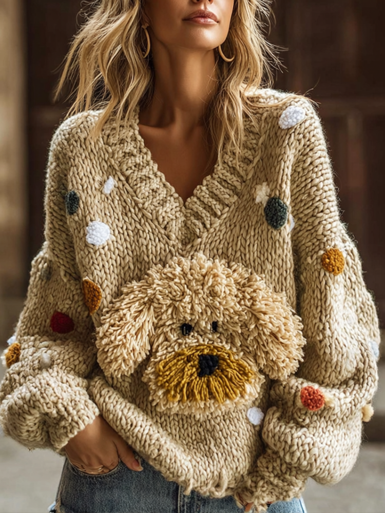 Womens AutumnWinter Lazy-Style V-Neck Pullover Sweater