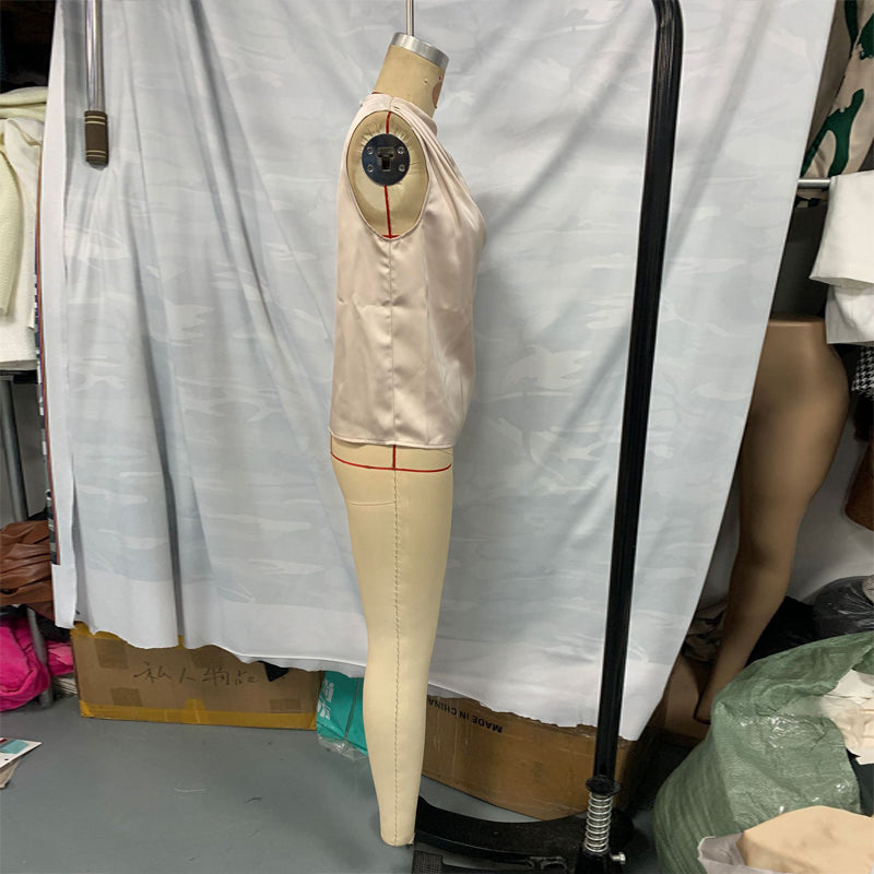 Women's Elegant Sleeveless Mock Neck Top, Ruffle Detail Solid Color Blouse For Office And Casual Wear