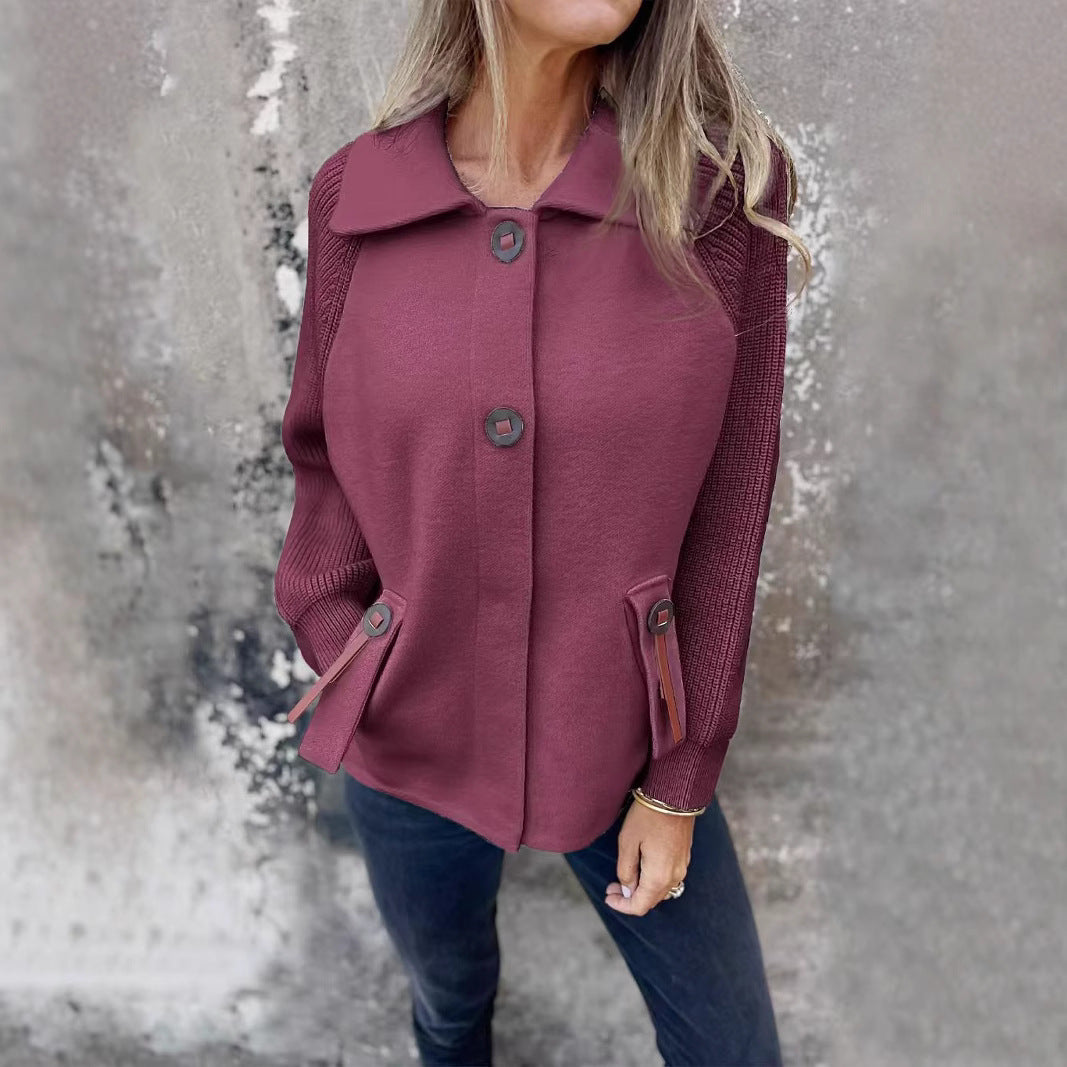 Casual Polo Collar Fashion Pocket Cuff Stitching Jacket Coat