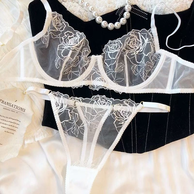 Ultra-thin Mesh Rose Embroidery Anti-sagging Lingerie Set
