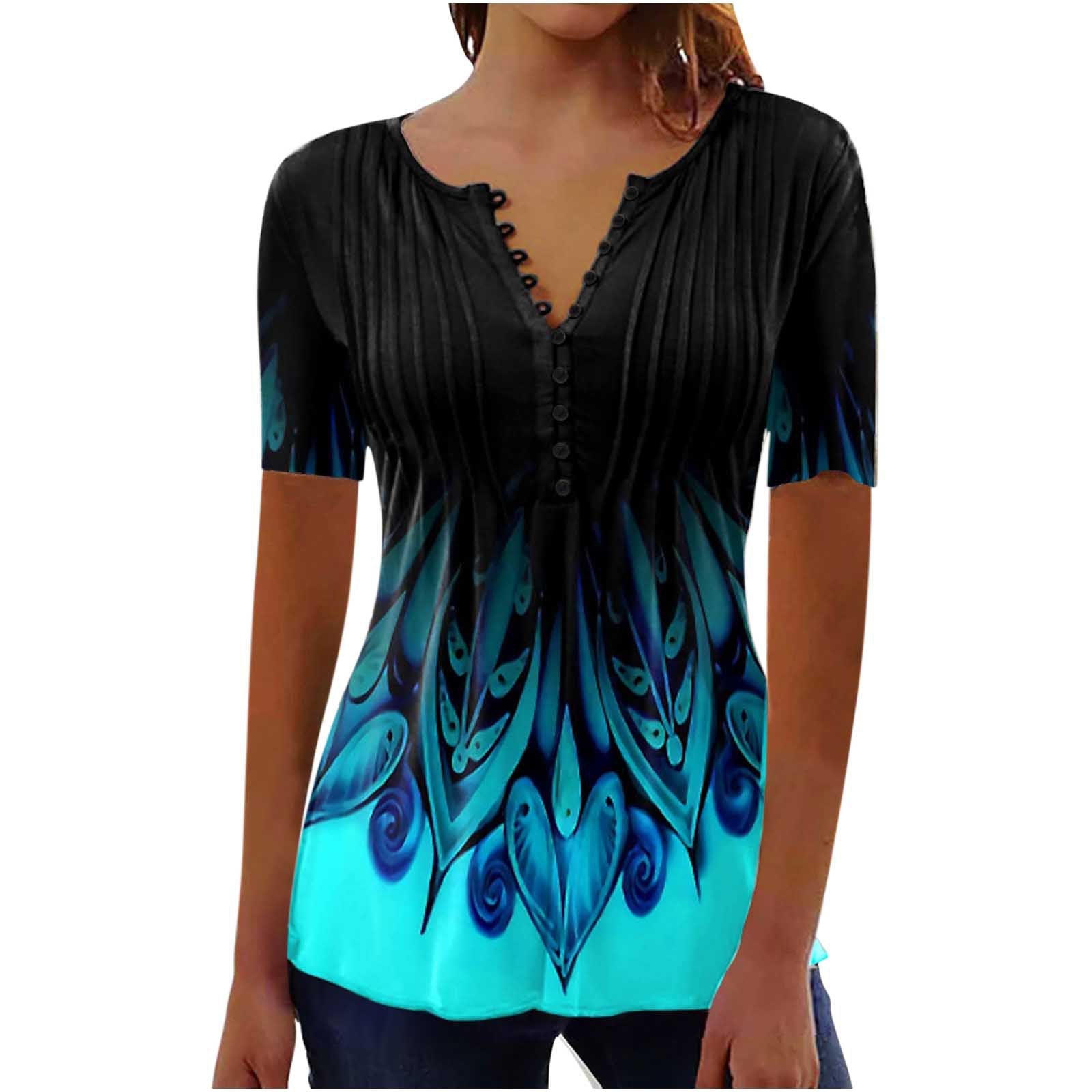 Women's Digital 3D Printed Pleated Round Neck T-shirt
