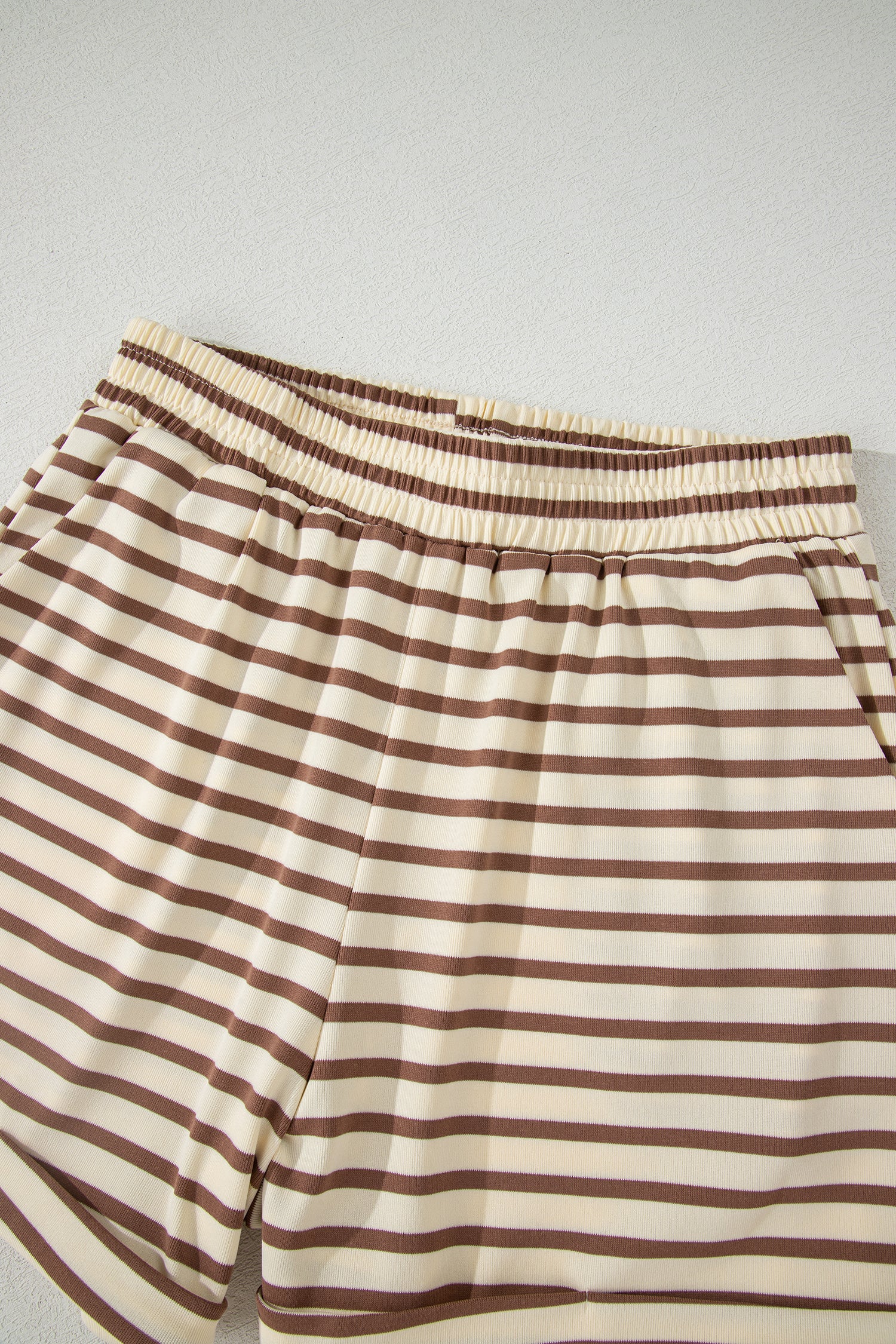 Brown Stripe Half Buttons Top and Shorts Set