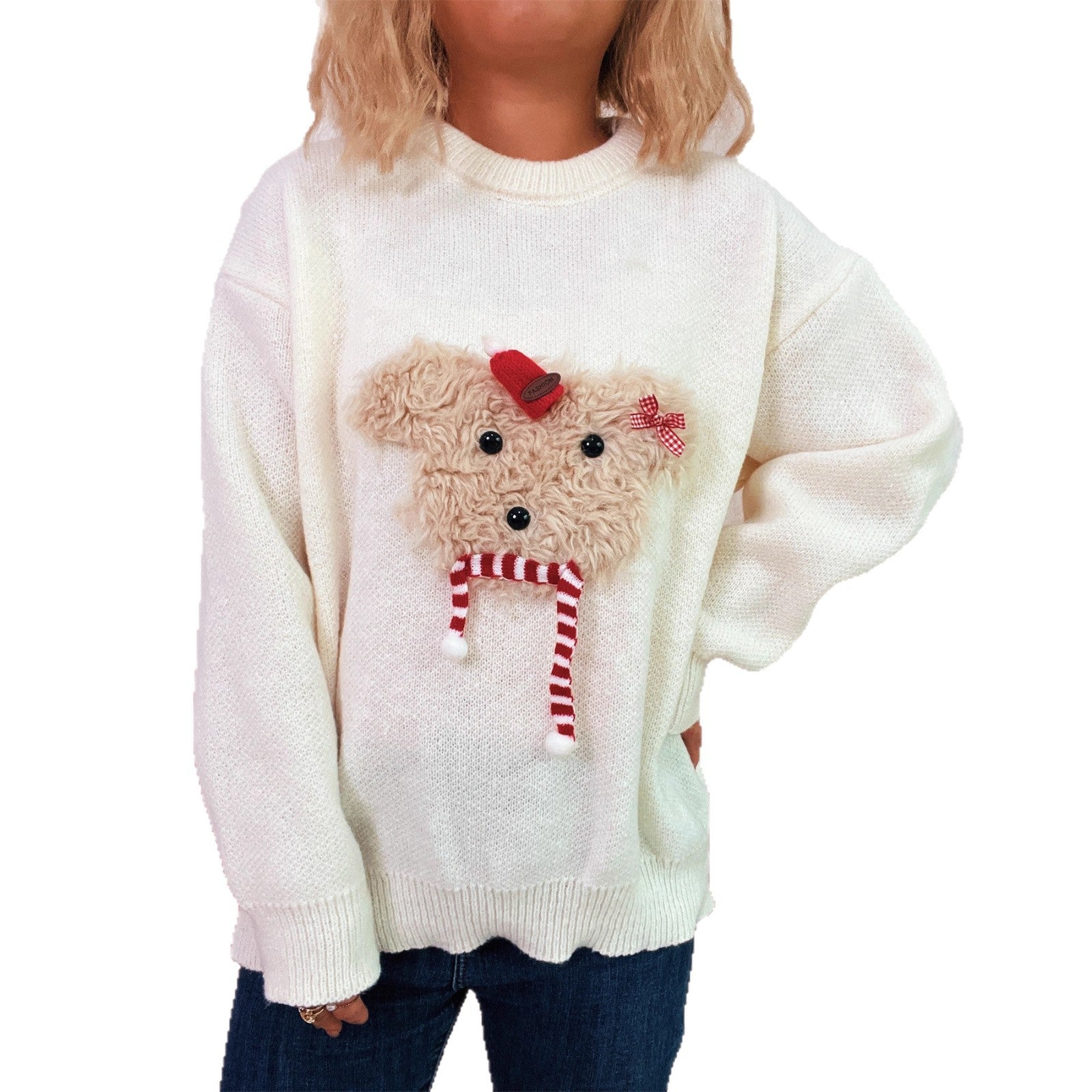 Women's Casual Round Neck Patchwork Casual Warm Sweater