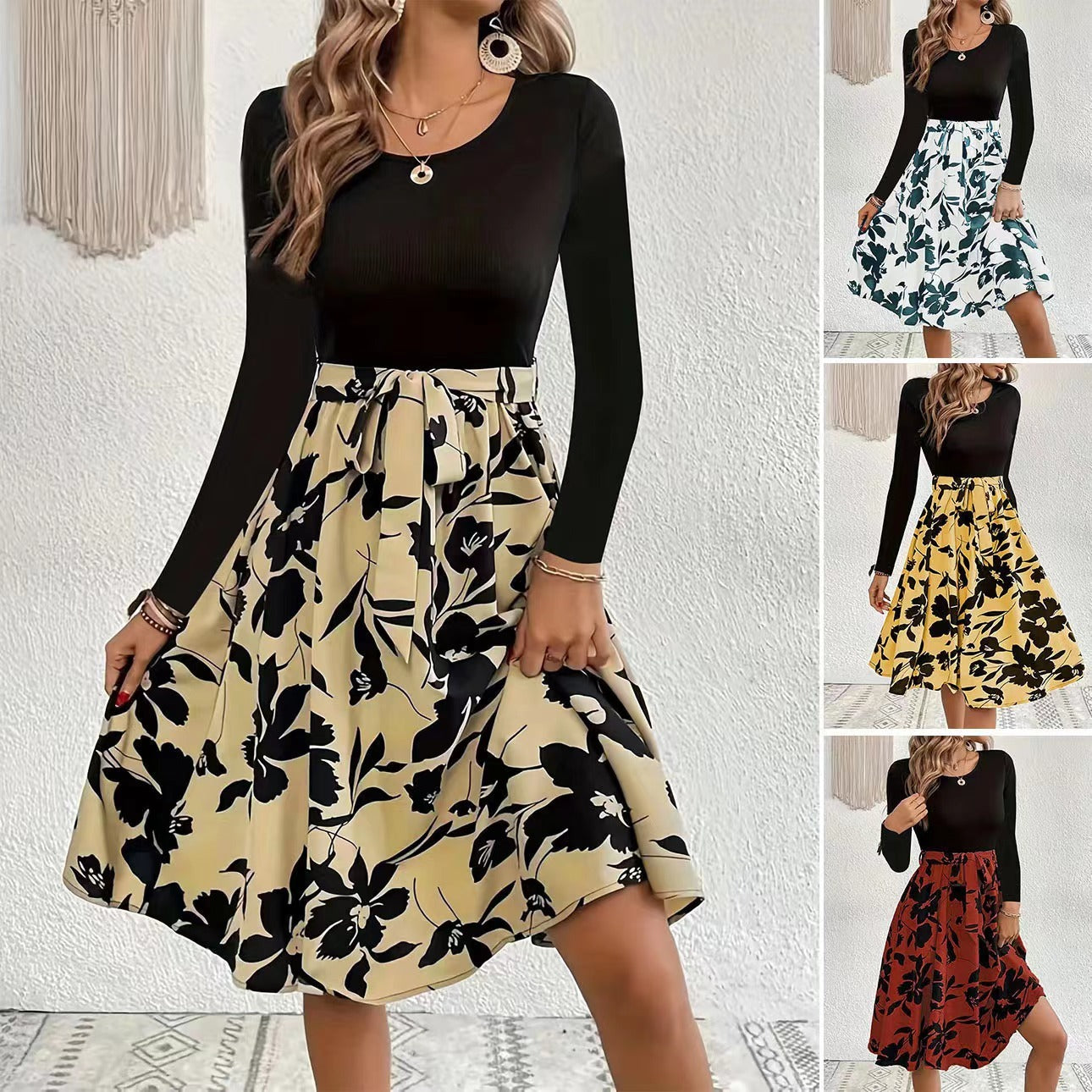 Women's Dress Printed Dress Round Neck Tied