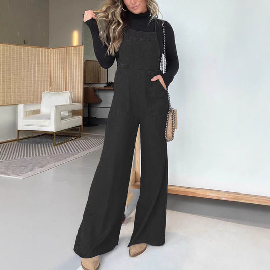 Fashion Denim Wide Leg Jumpsuit Women