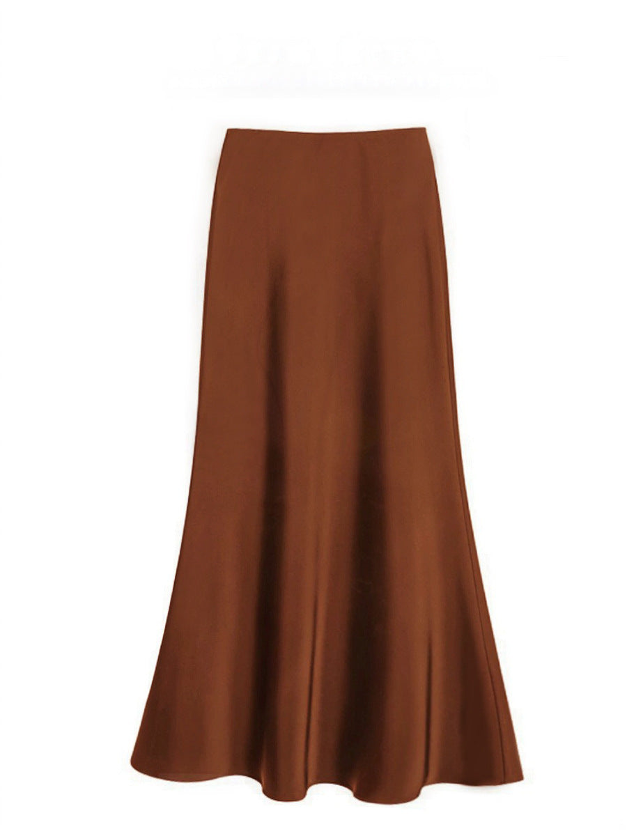 High Waist Mid-length Satin Acetate Silky Skirt