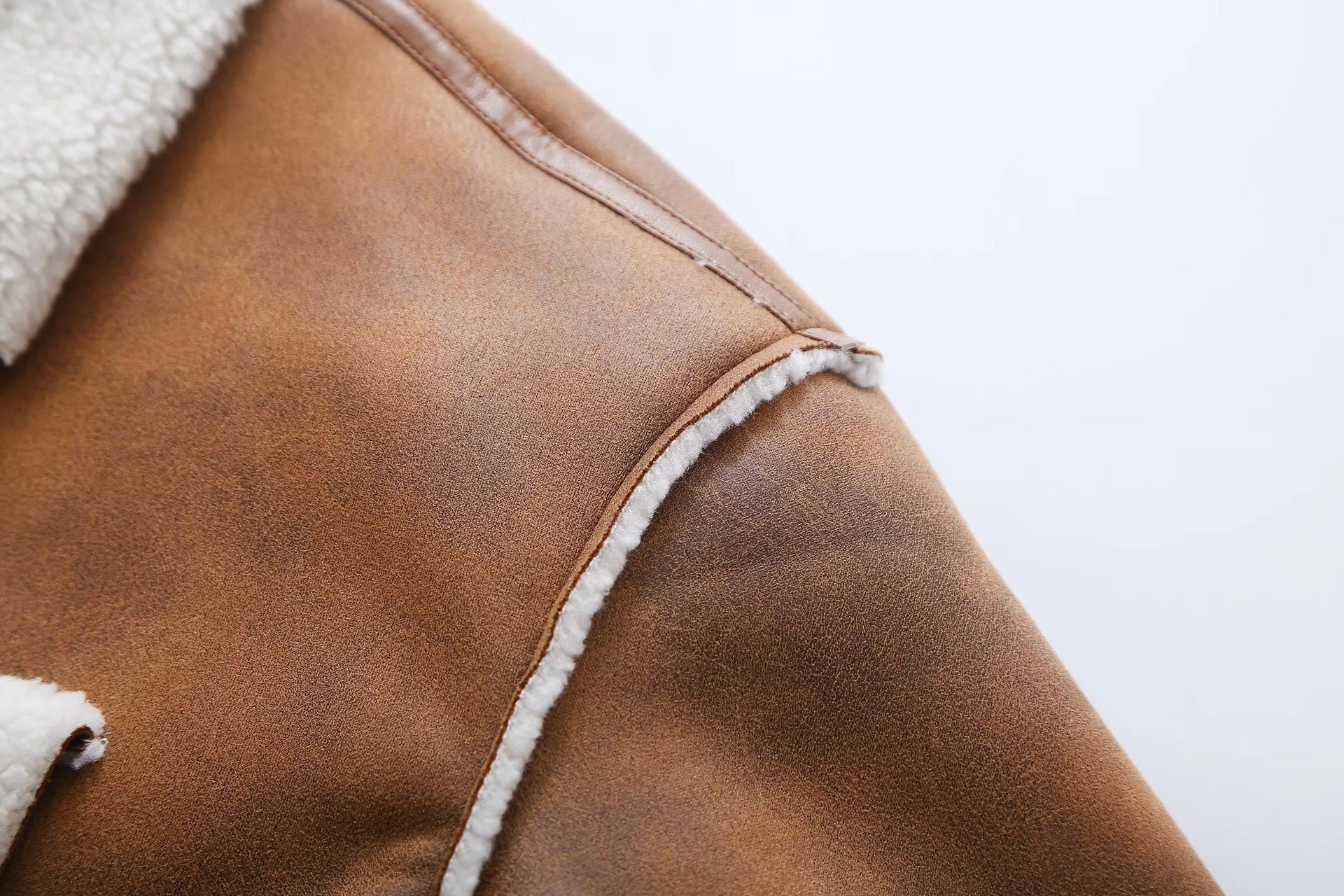 Women's Lapel Loose Short Suede Contrast Color Pocket Side Zipper Lamb Wool Long Sleeve Coat