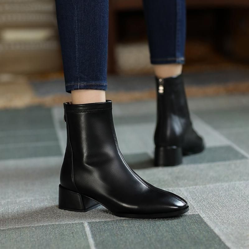 New Chunky Heel Square Toe Ankle Boots