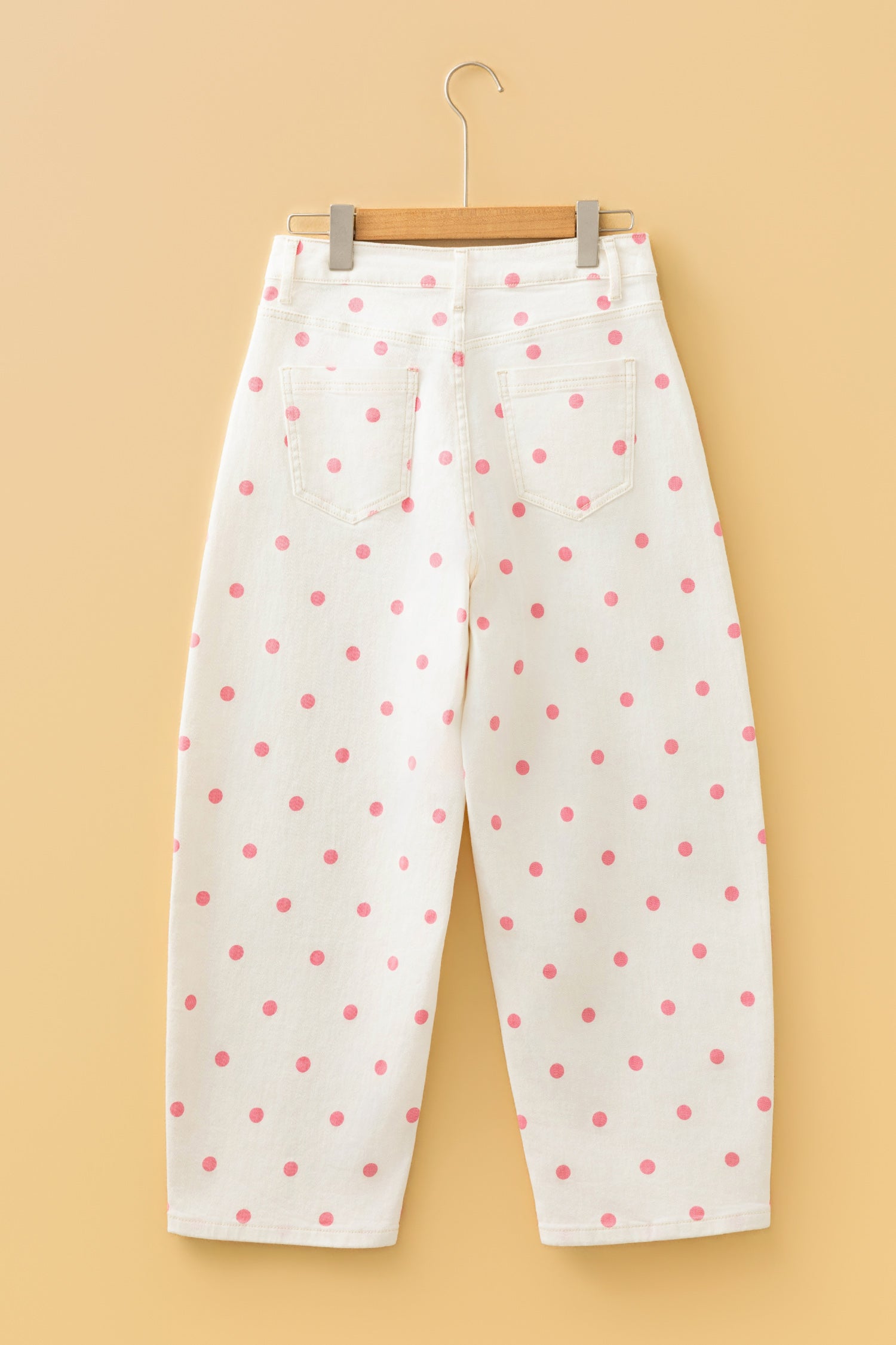 Blue Tailored Seam Polka Dot Print Barrel Casual Jeans
