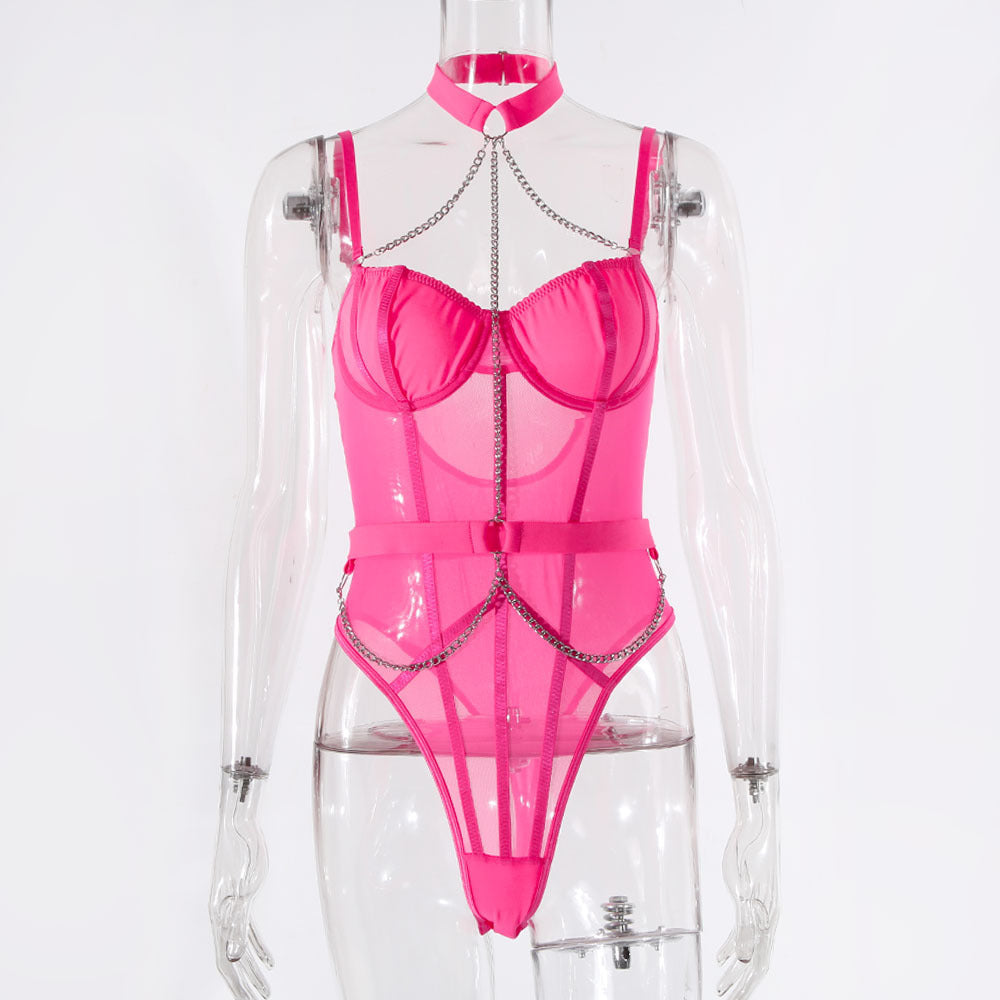 Metal Chain Collar Nightclub Uniform Bodysuit