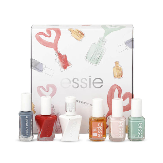 Discovery Set Essie: Nail Enamel, Vegan, Glossy Shine Finish, Nail Polish, 99, Mint Candy Apple, 13.5 ml + Expressie Air Dry, Nail Polish, 13.5 ml + Gel Couture, Nail Polish, Rock the Runway, 13.5 ml + Essie, Nail Polish, Ballet Slippers, 13.5 ml + Gel...