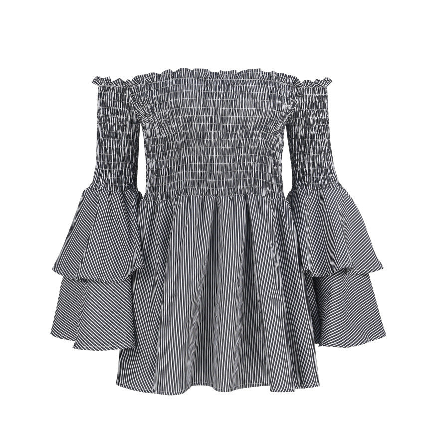 Black And White Striped Plus-size Trumpet Dress With Long Sleeves