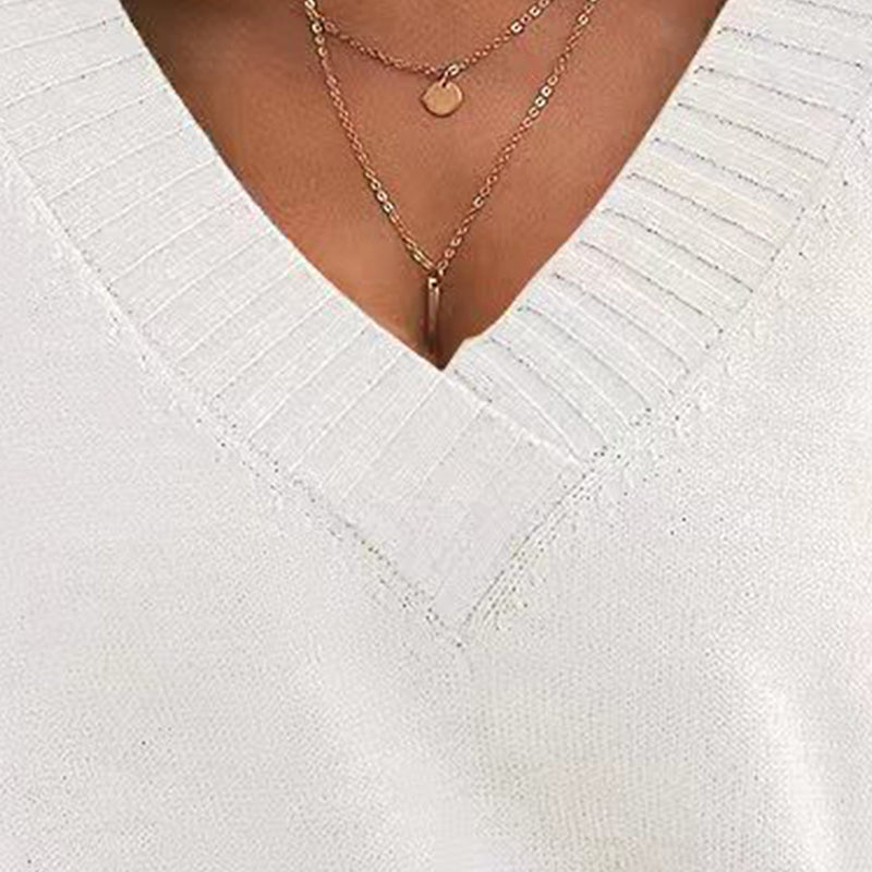 Womens Sweaters Casual Drop Shoulder Long Sleeve V Neck Pullover Tops Trendy Fall Fashion Clothes