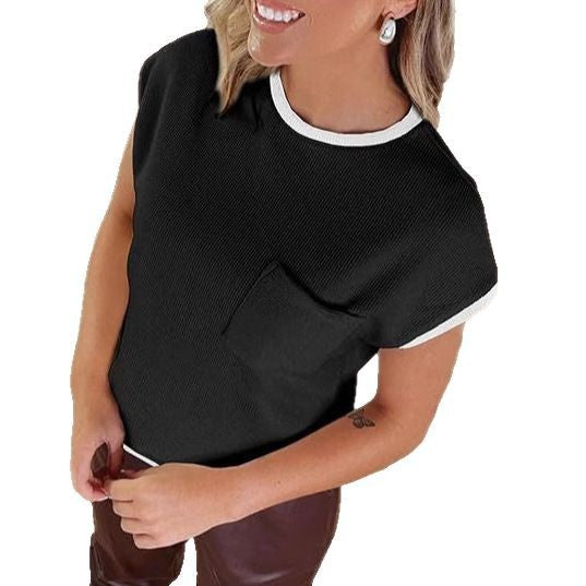 Slim Fit Casual Breathable Versatile Women's Knitted Short Sleeve