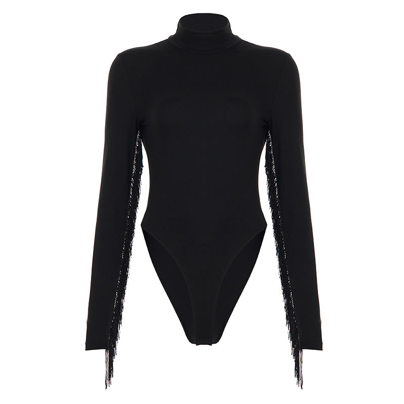 Fashionable European And American-style Design Solid-color Basic Jumpsuit With Tassels