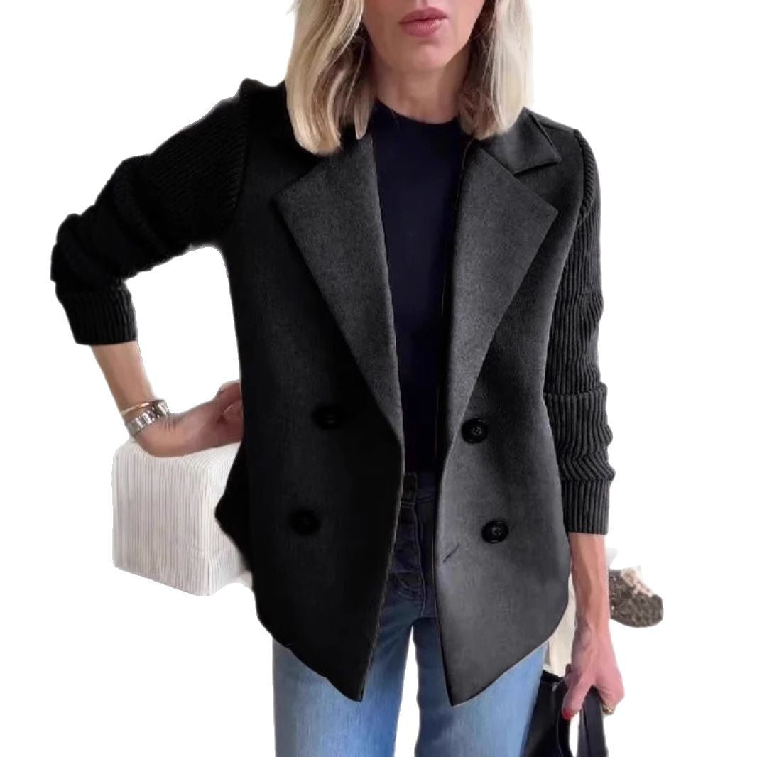 Women's Elegant Wool Stitching Woolen Coat Commuter Suit