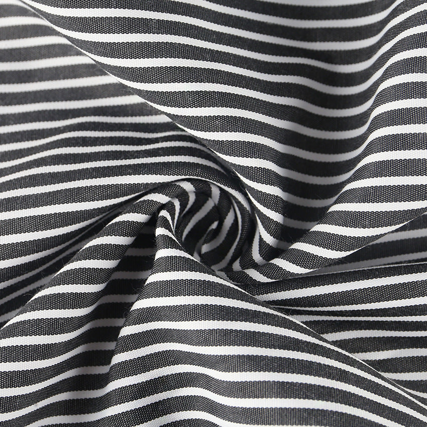 Black And White Striped Plus-size Trumpet Dress With Long Sleeves