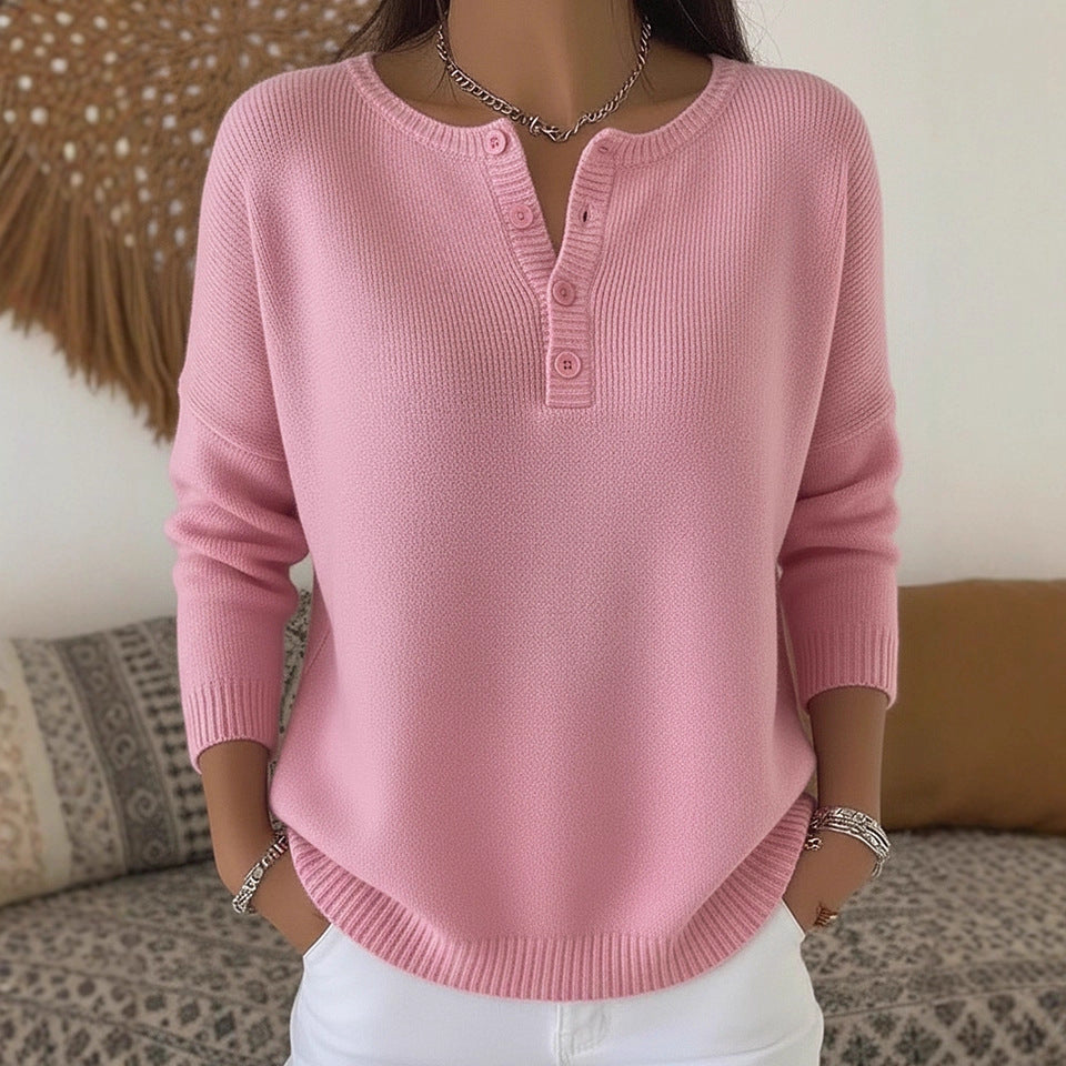 Woolen Button V-Neck Women's Sweater