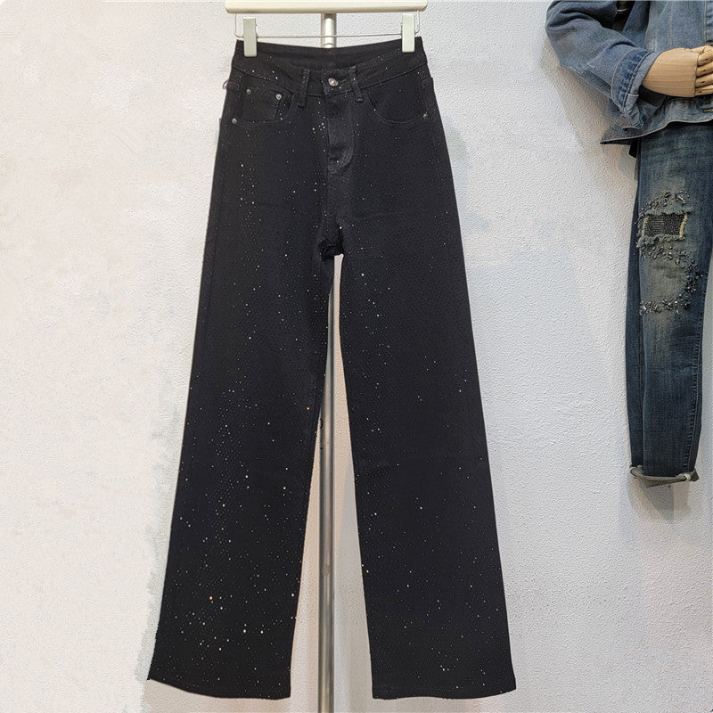 Nuovi jeans autunnali dimagranti e dritti con strass casual