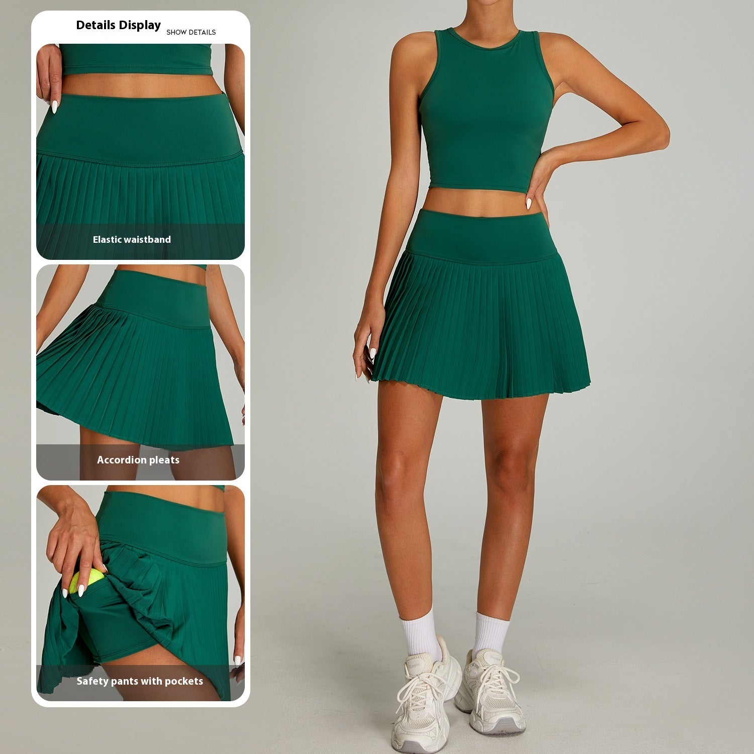High Waist Pleated Sports Short Skirt Women's Outdoor Fitness Fake Two-piece Tennis Culottes