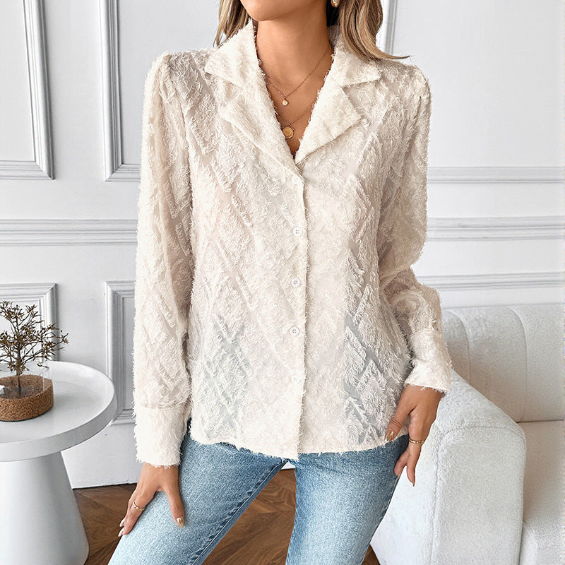 Diamond Lattice Suit Collar Cardigan Long Sleeve Shirt