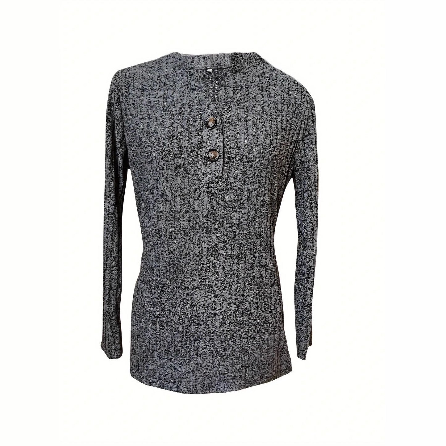 Women's Solid Color V-neck Button-up Top