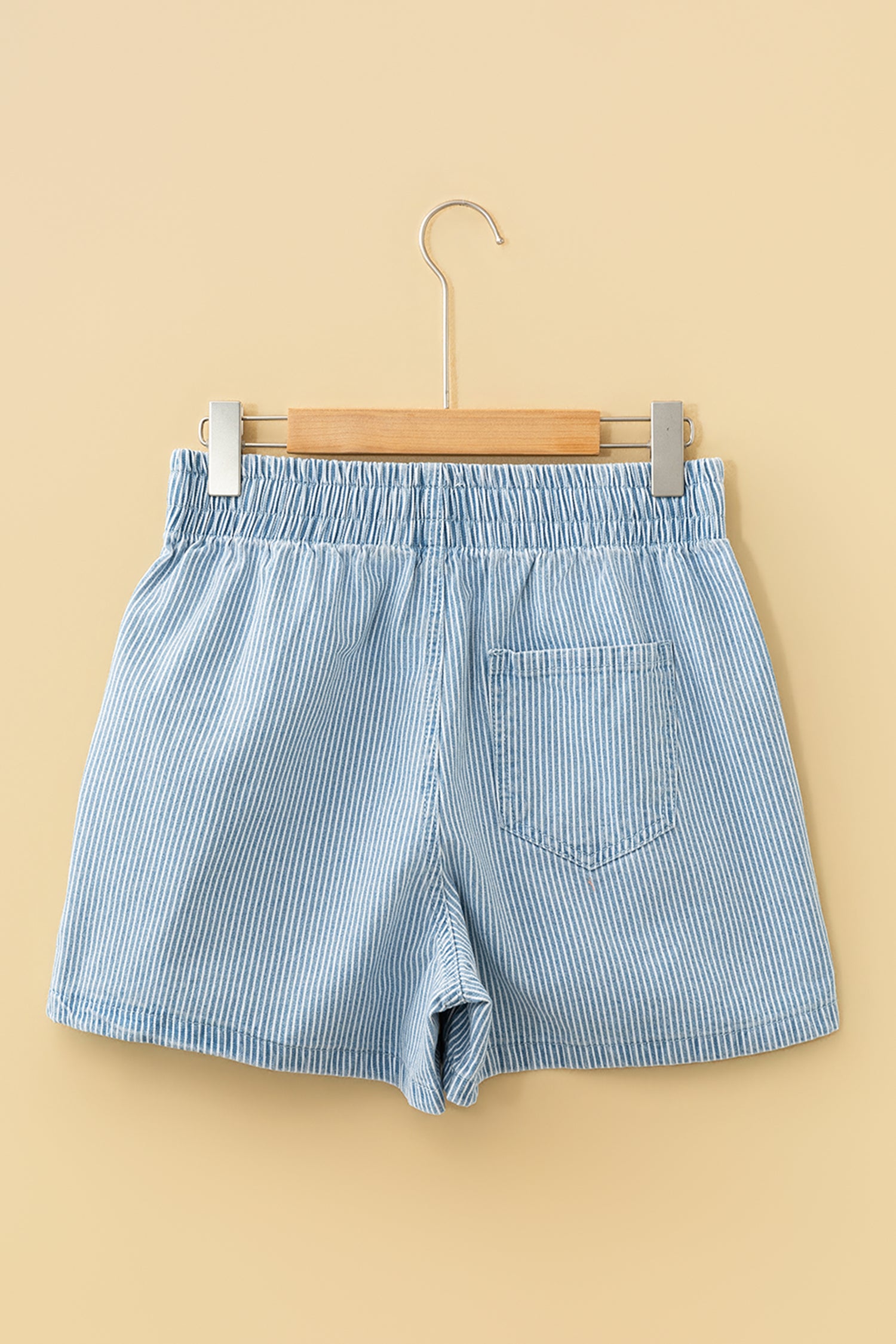 Blue Stripe Drawstring Elastic Waist Casual Denim Shorts