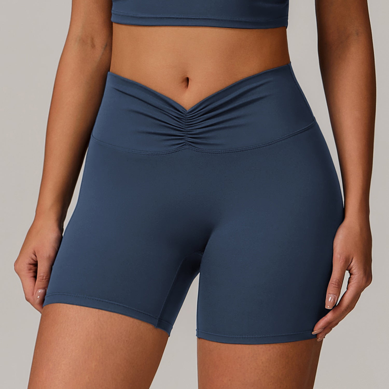 Peach Pleated Hip Raise Yoga Pants High Waist Belly Wrap