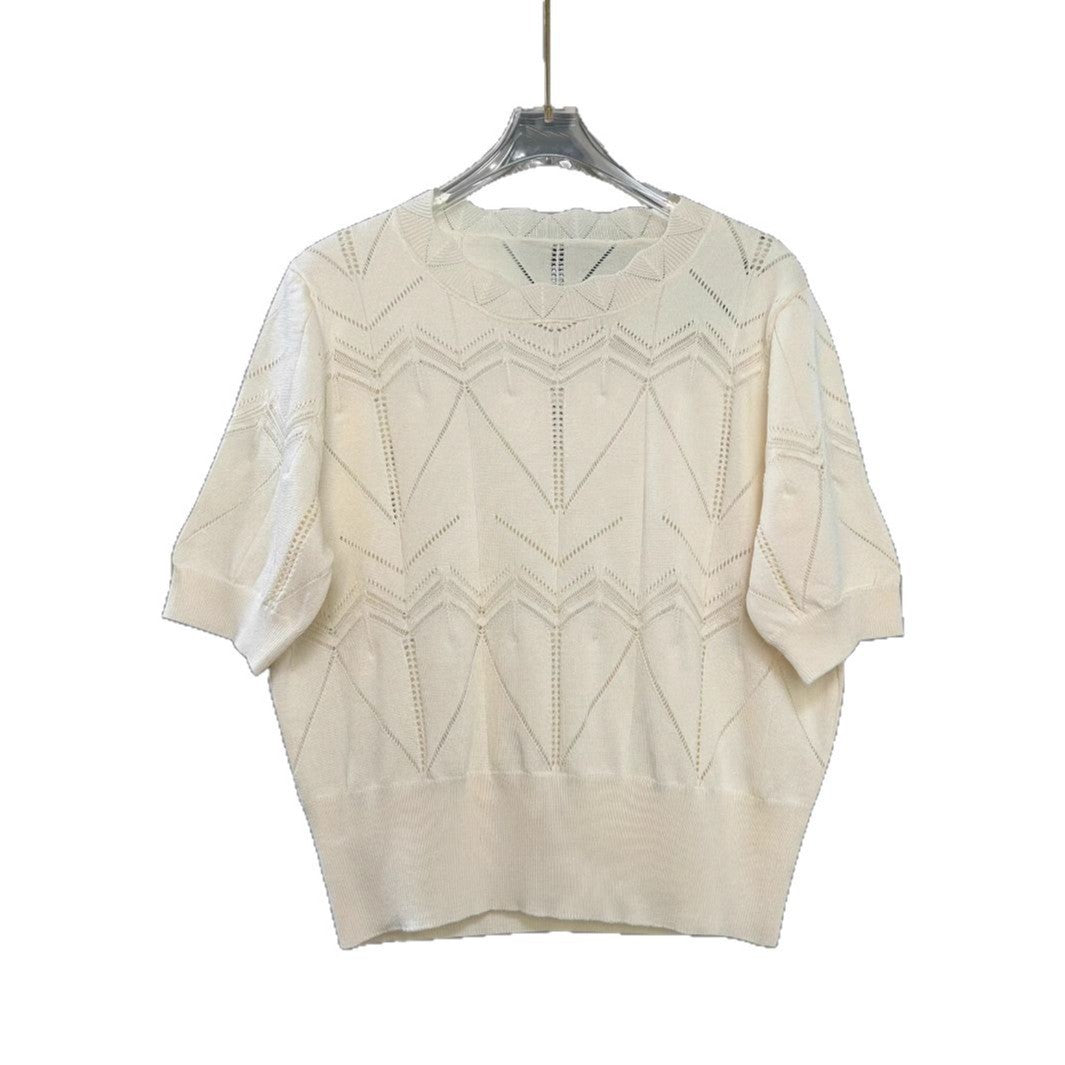 Womens Stylish Western-style French Crochet Hollow-out Short-sleeve Knit Pullover