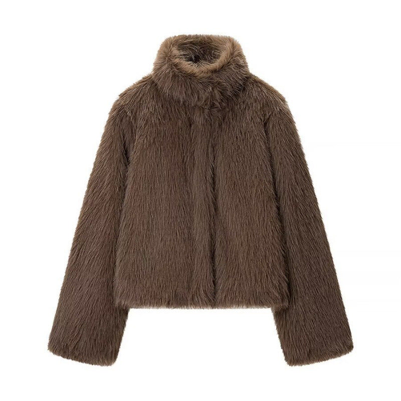 Thickened Warm Faux Fox-fur Fur Coat With A Stand-up Collar