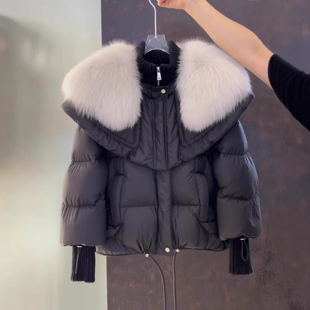Parka Coat Petite Short Style Large Faux Fur Collar Thickened Cotton Jacket