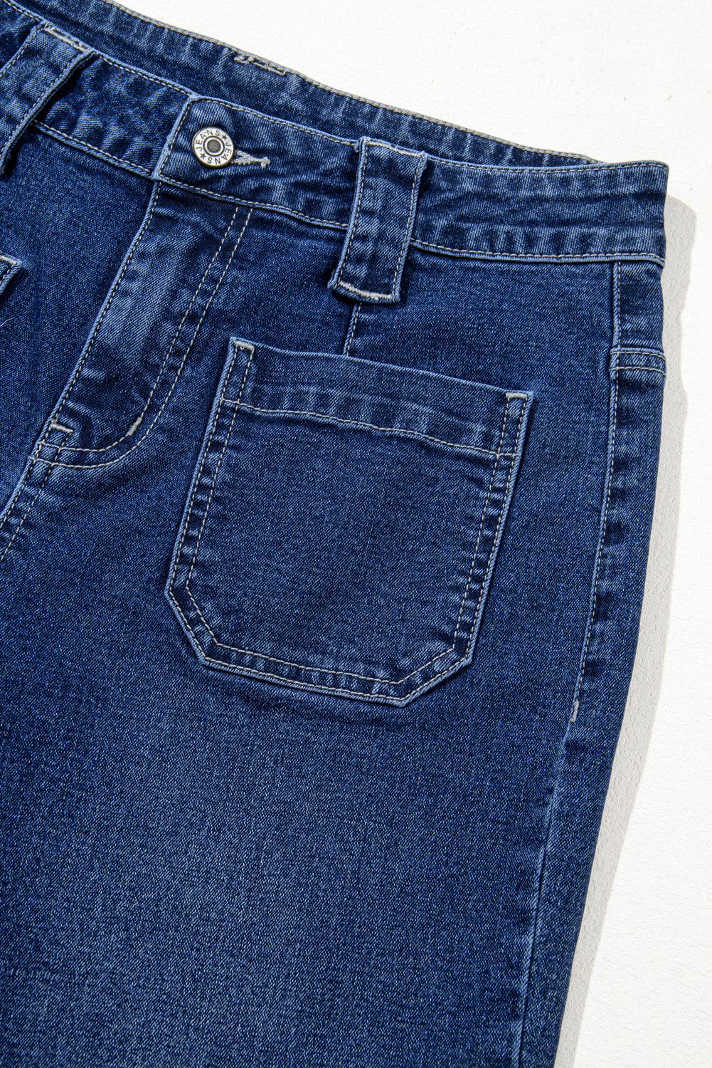 Jeans a vita alta con tasche a gamba larga blu vela