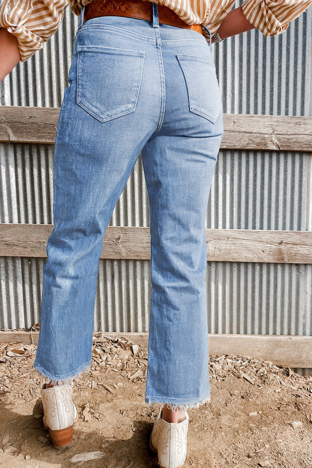 Sail Blue Mineral Wash Raw Hem High Waist Flared Jeans