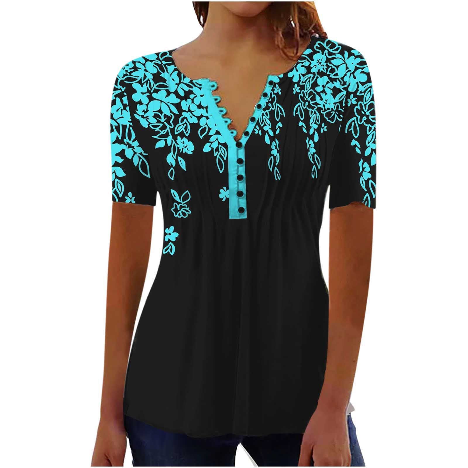 Women's Digital 3D Printed Pleated Round Neck T-shirt