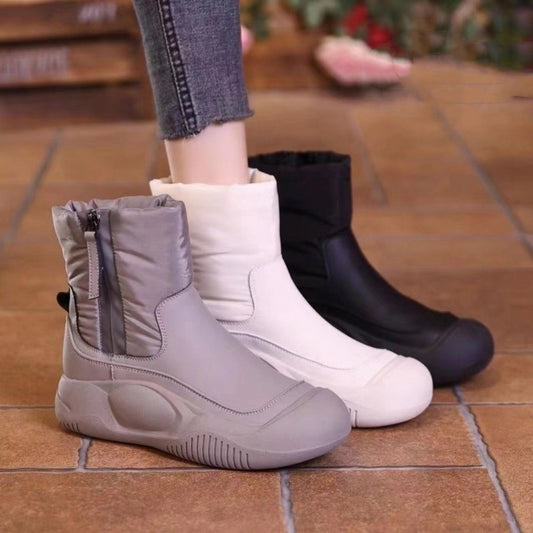 Botas de nieve de felpa de invierno con cremallera lateral zapatos cortos impermeables antideslizantes de suela gruesa cálida para mujer