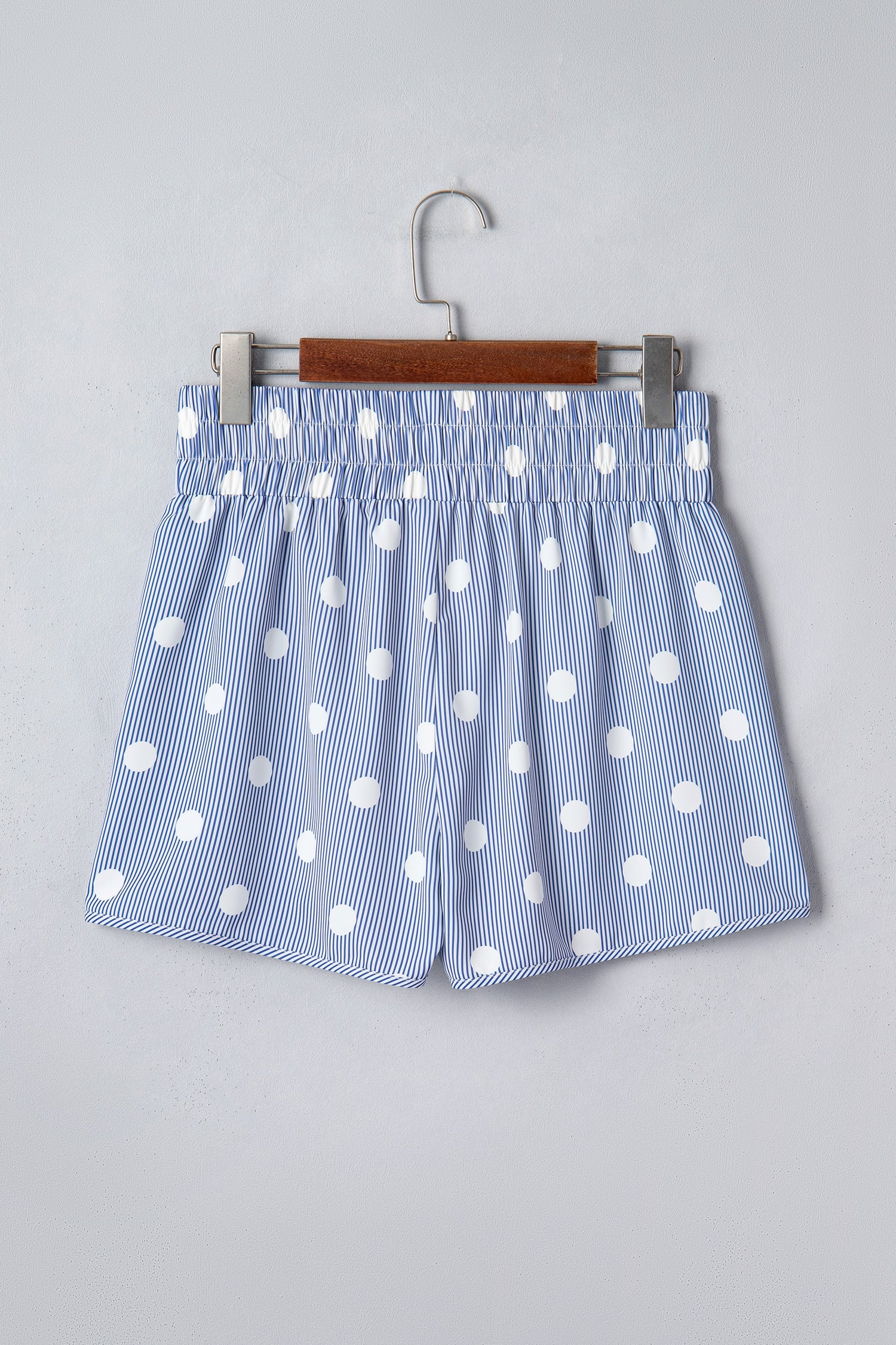Apricot Polka Dot Print Shirred High Waist Casual Shorts