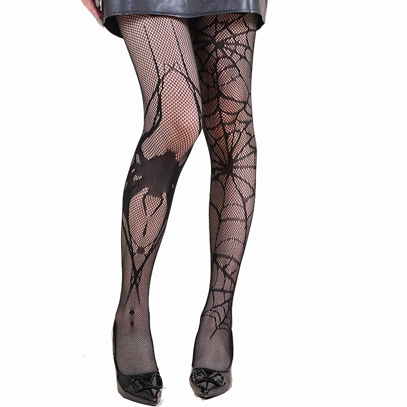 Halloween Spider Web Leopard Print Fishnet Stockings Women