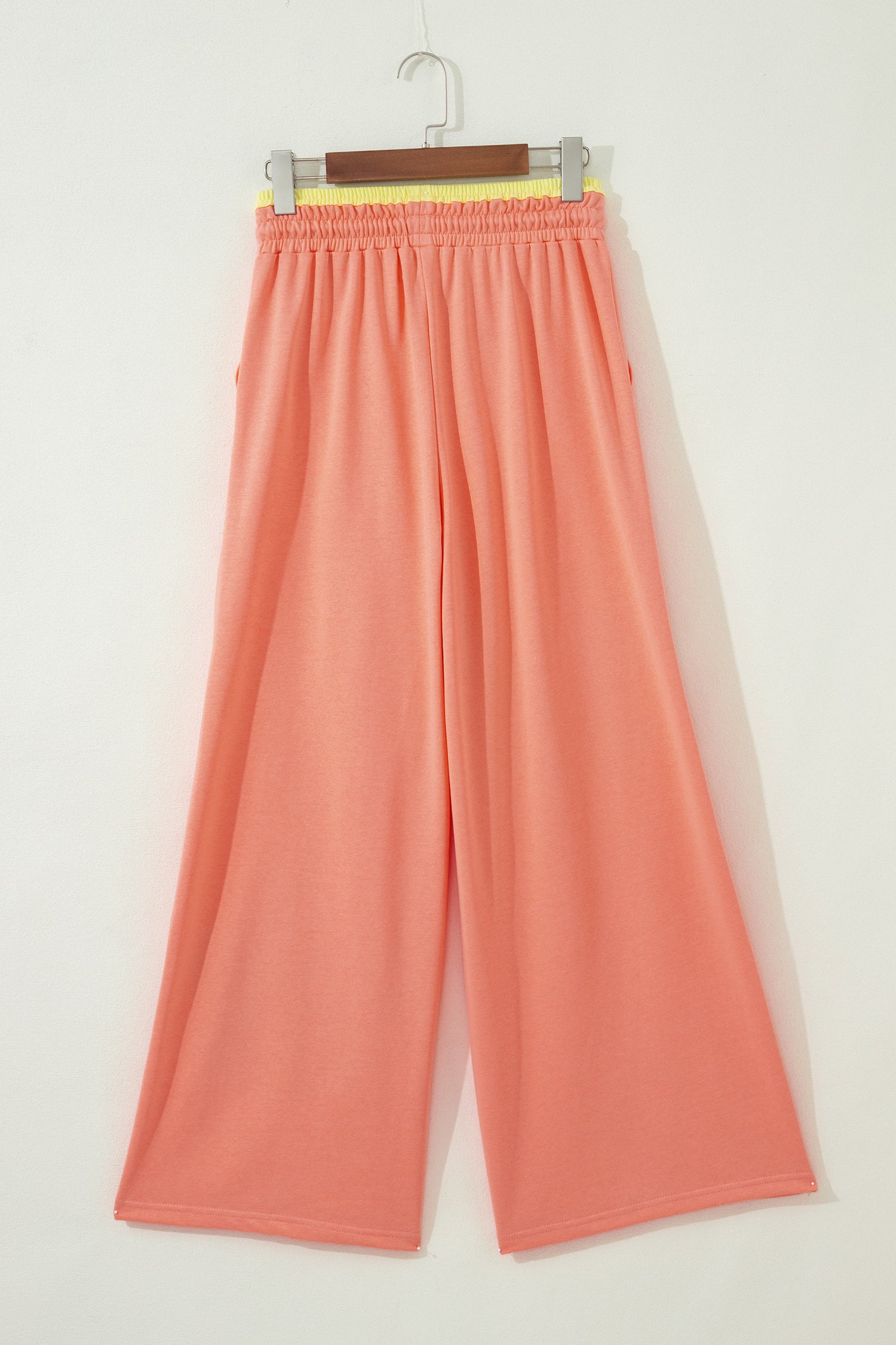 Sky Blue Color Block Flower Patchwork Drawstring Contrasted Elastic Waist Wide Leg Pants