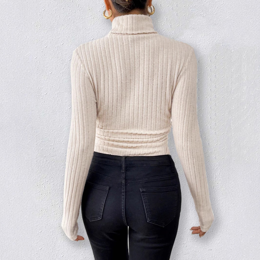 Knitted Long-sleeve High-neck Slim-fit Bodysuit