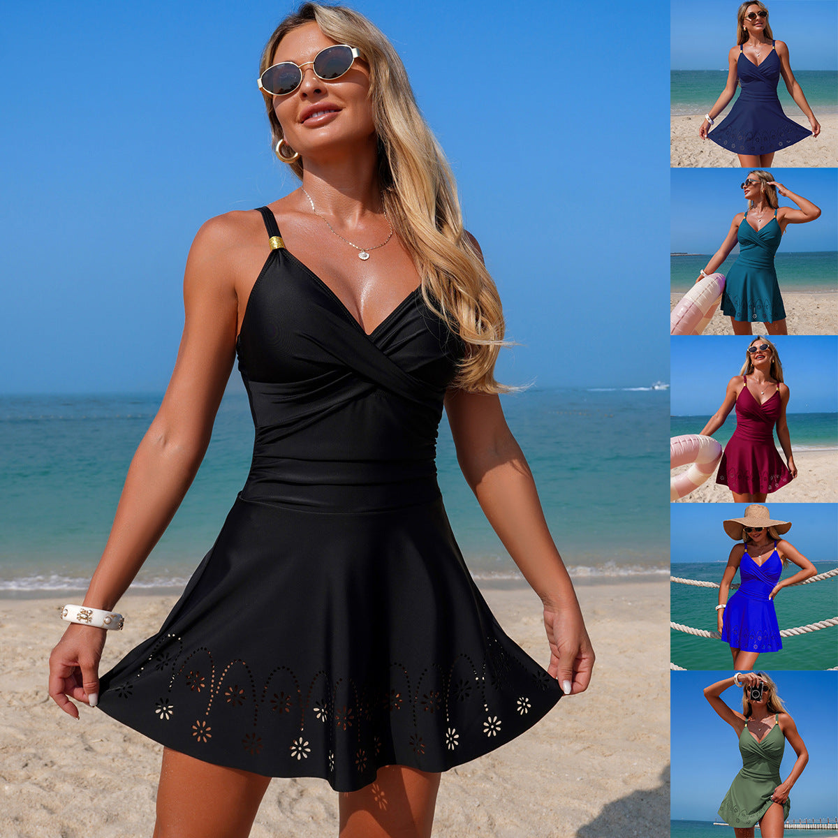 Hollow-Out Skirt-Style One-Piece Bikini Swimsuit