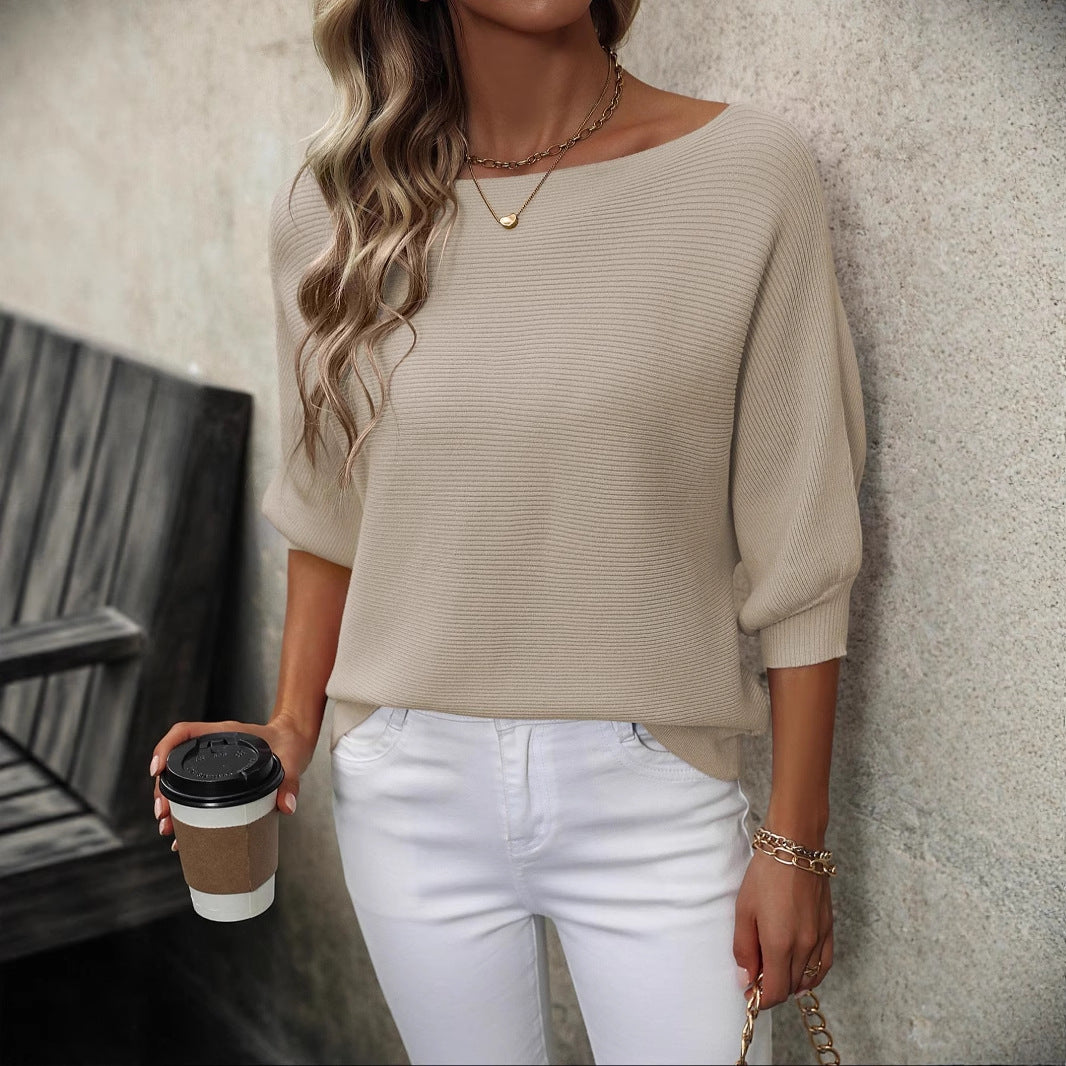 Shoulder-baring Loose Batwing Sleeve Off-neck Sweater