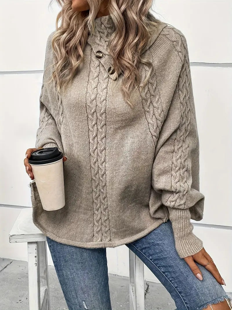 Twist Design Sense Retro Turtleneck Outerwear Sweater Women's Knitwear Pullover Cloak Shawl