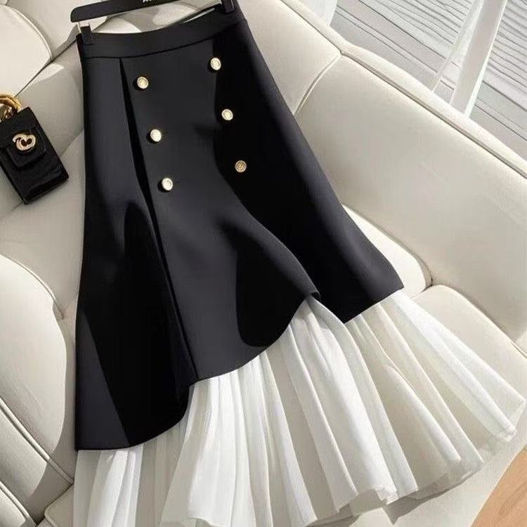 Irregular Splicing Half Skirt With Buttons