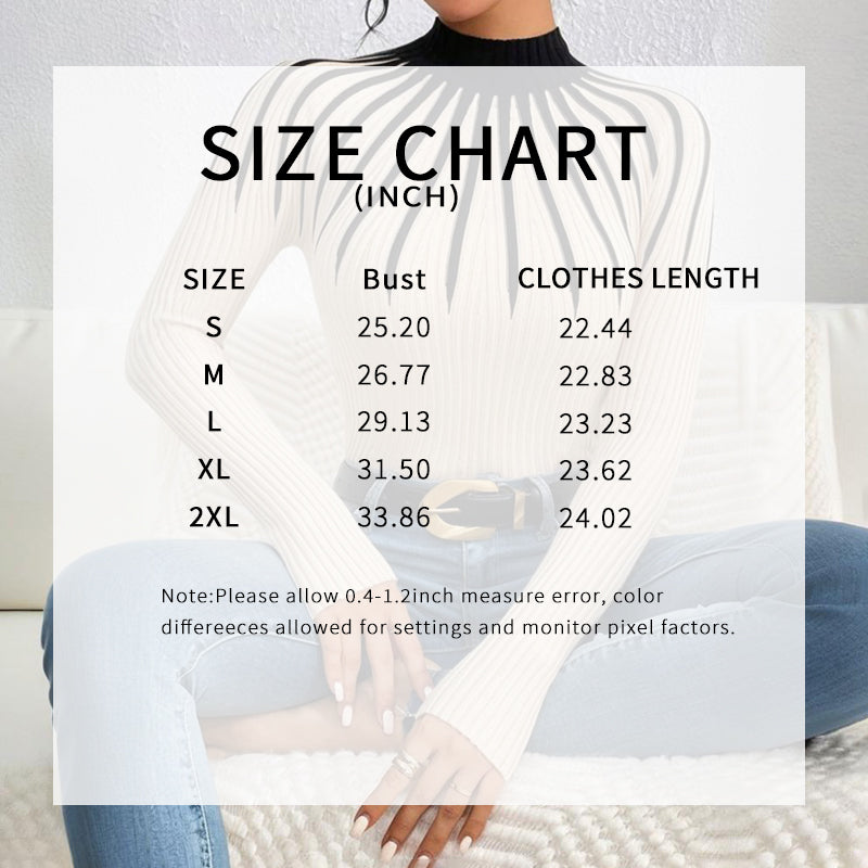Women's Slim Fit Mock Neck Sweater, Ribbed Striped Long Sleeve Knit For Fall Winter 2025