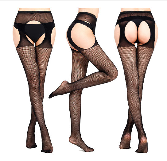 Tights Stockings High Over Female Floral Nylon Hot Fishnet Stockings Black Hollow Crotchless Pantyhose