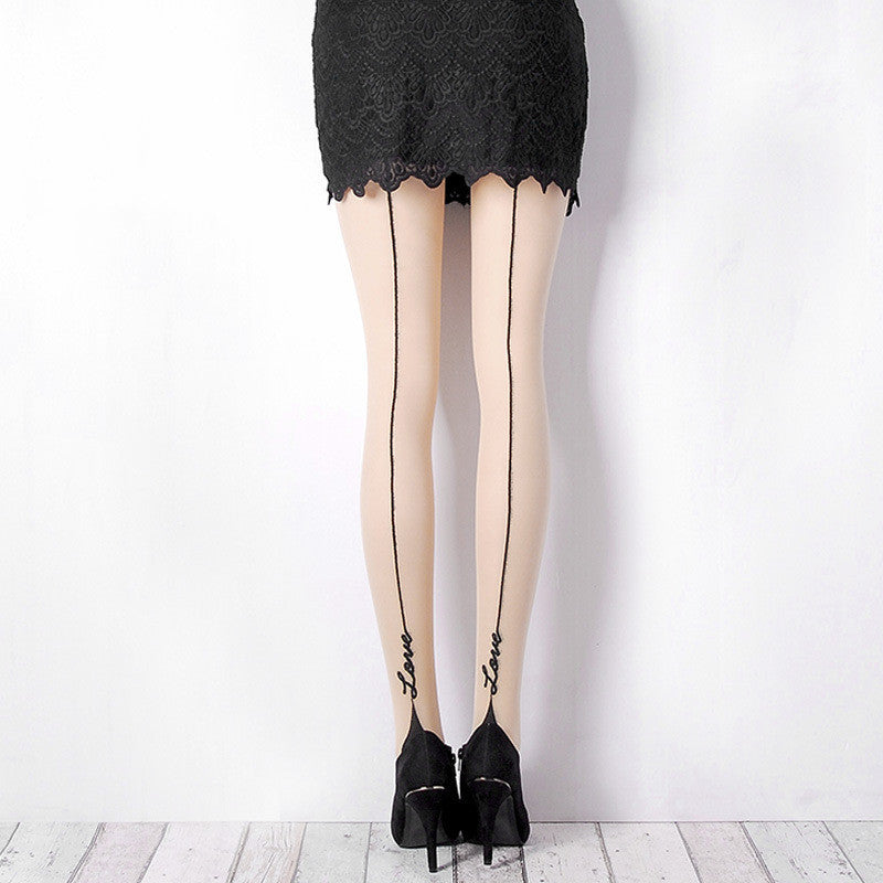 English LOVE Back Vertical Line Silk Stockings