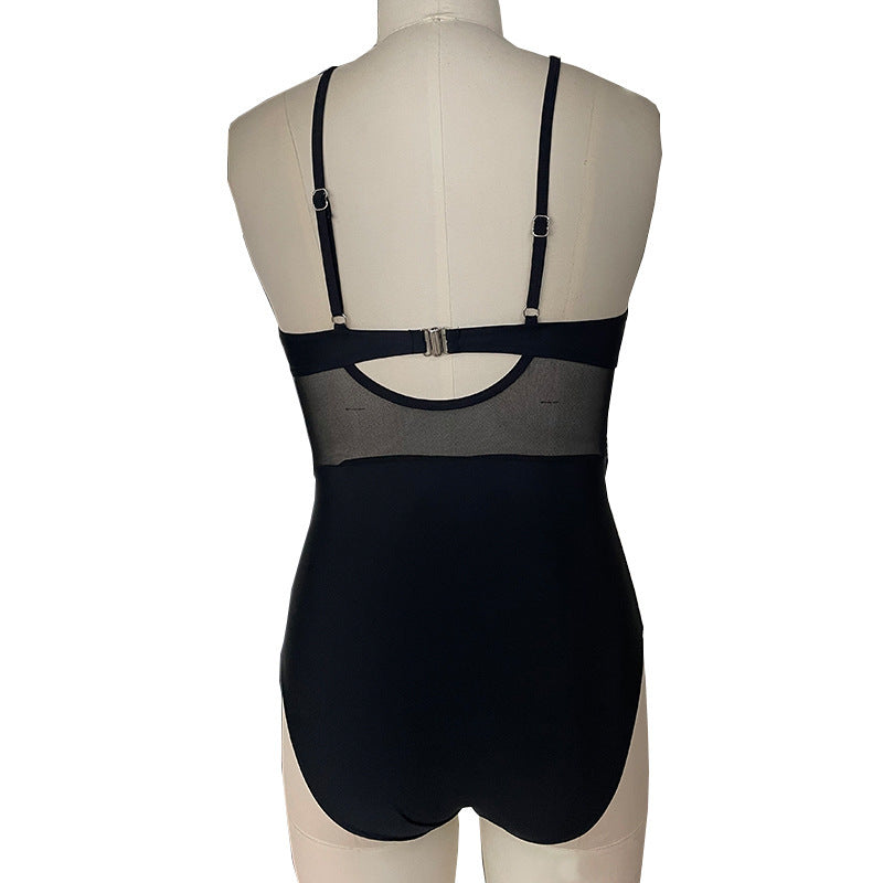 Women's Mesh Spliced Backless One-piece Swimsuit