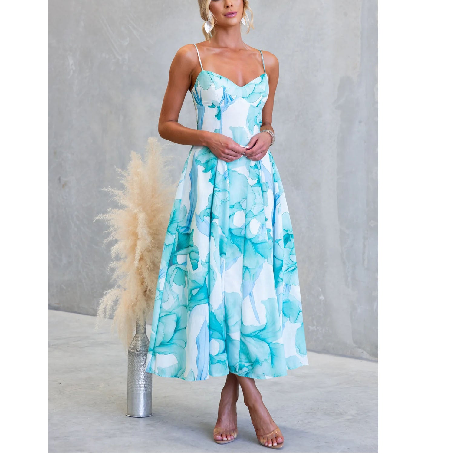 Floral Print Sweet Mid-Length Wrap Dress