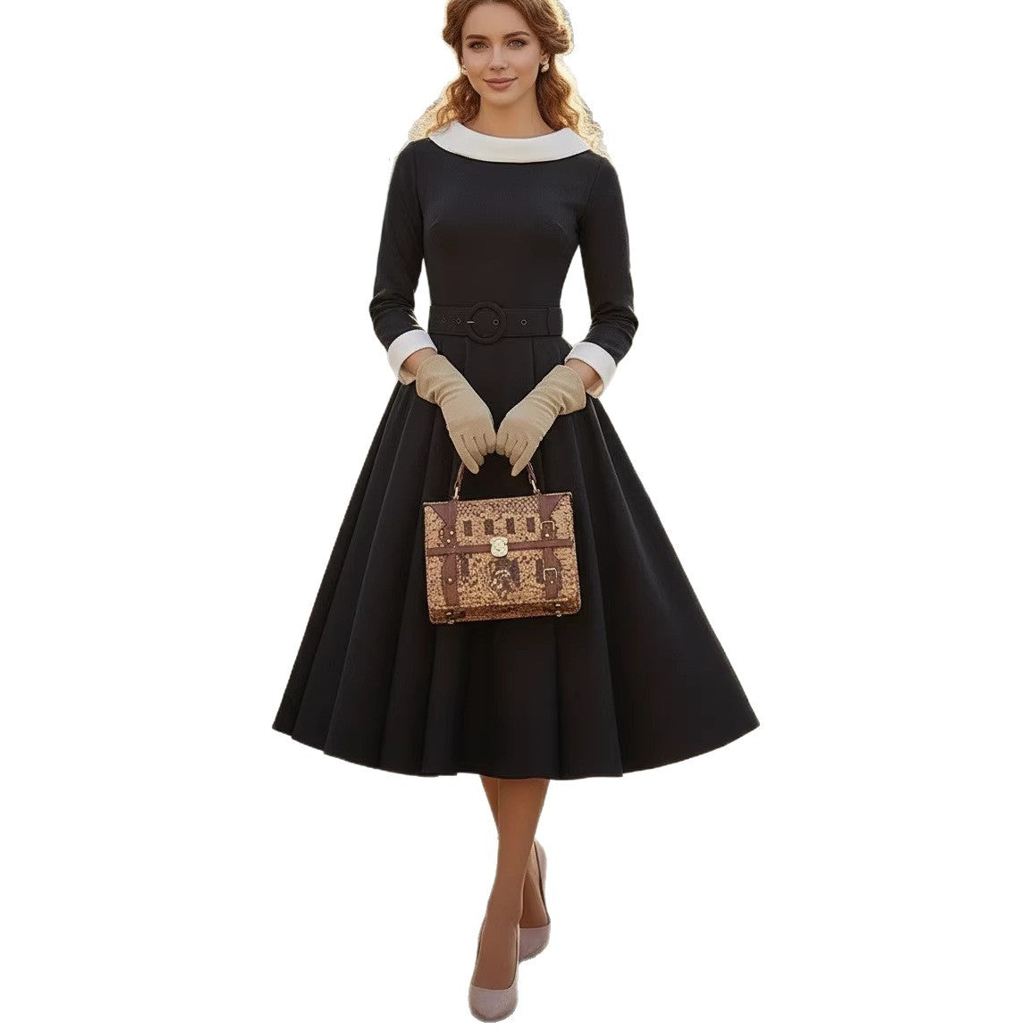 Womens Stylish Versatile Patchwork Color-block Dress