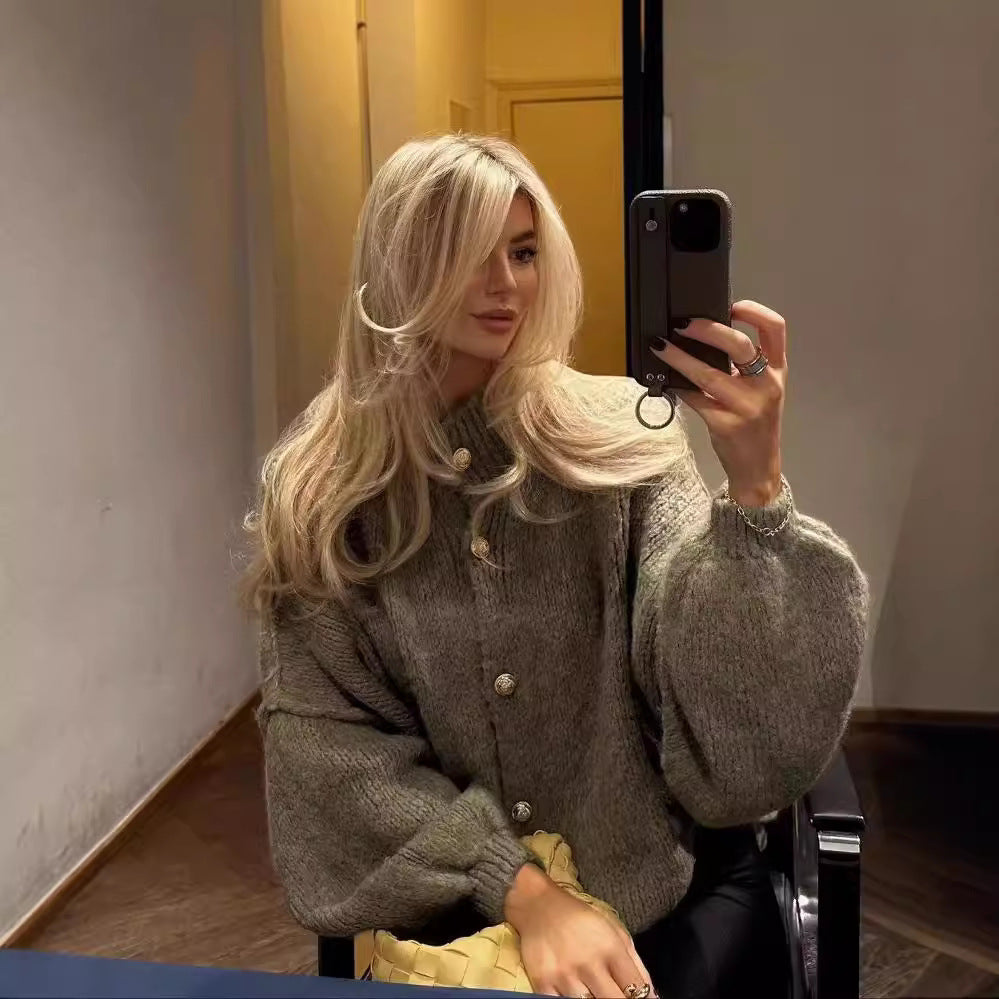 Fastener Decoration Batwing-sleeved Jacket Women's Clothing